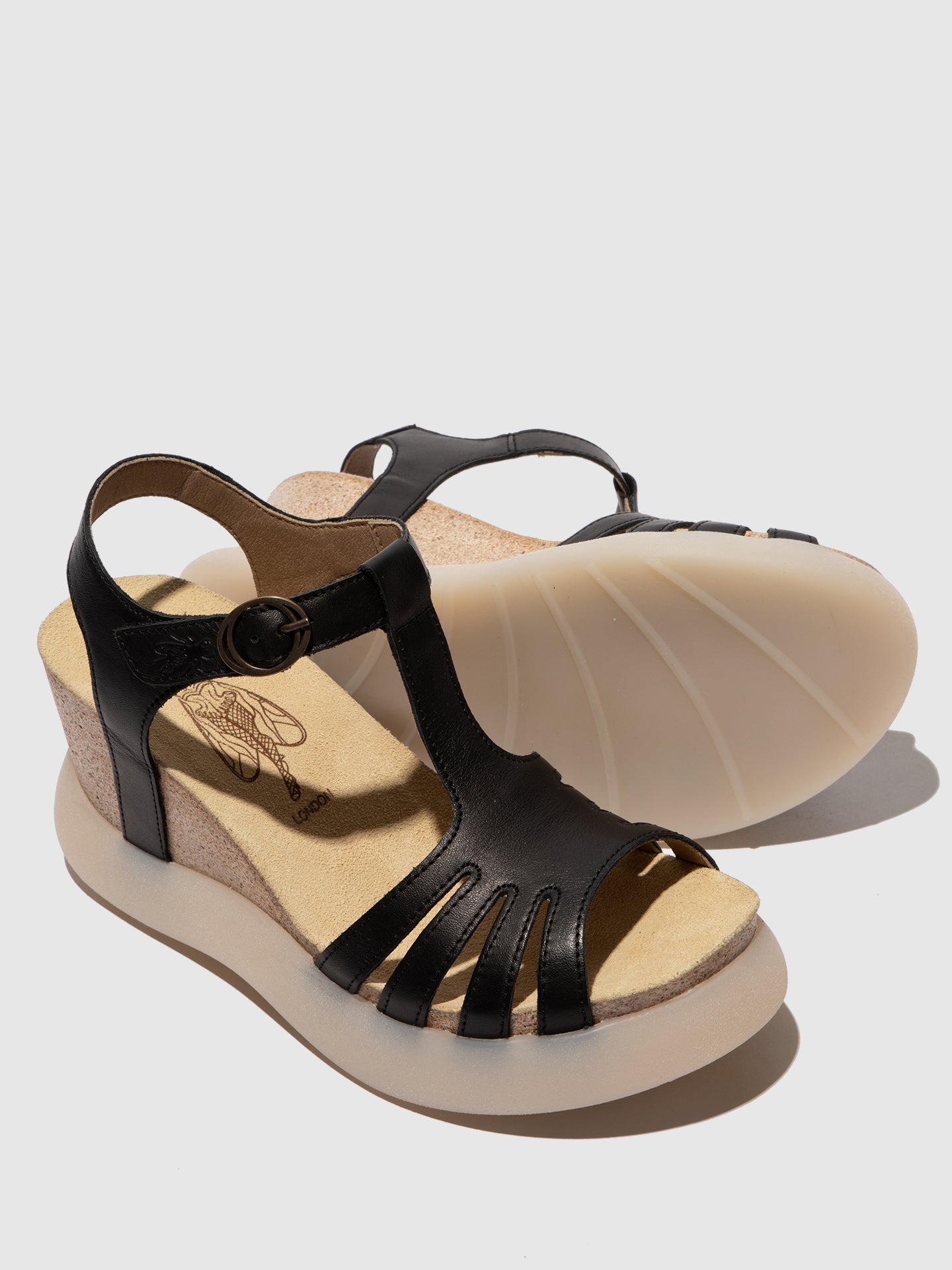 T-Riemen-Sandalen GAIT959FLY Schwarzes Leder