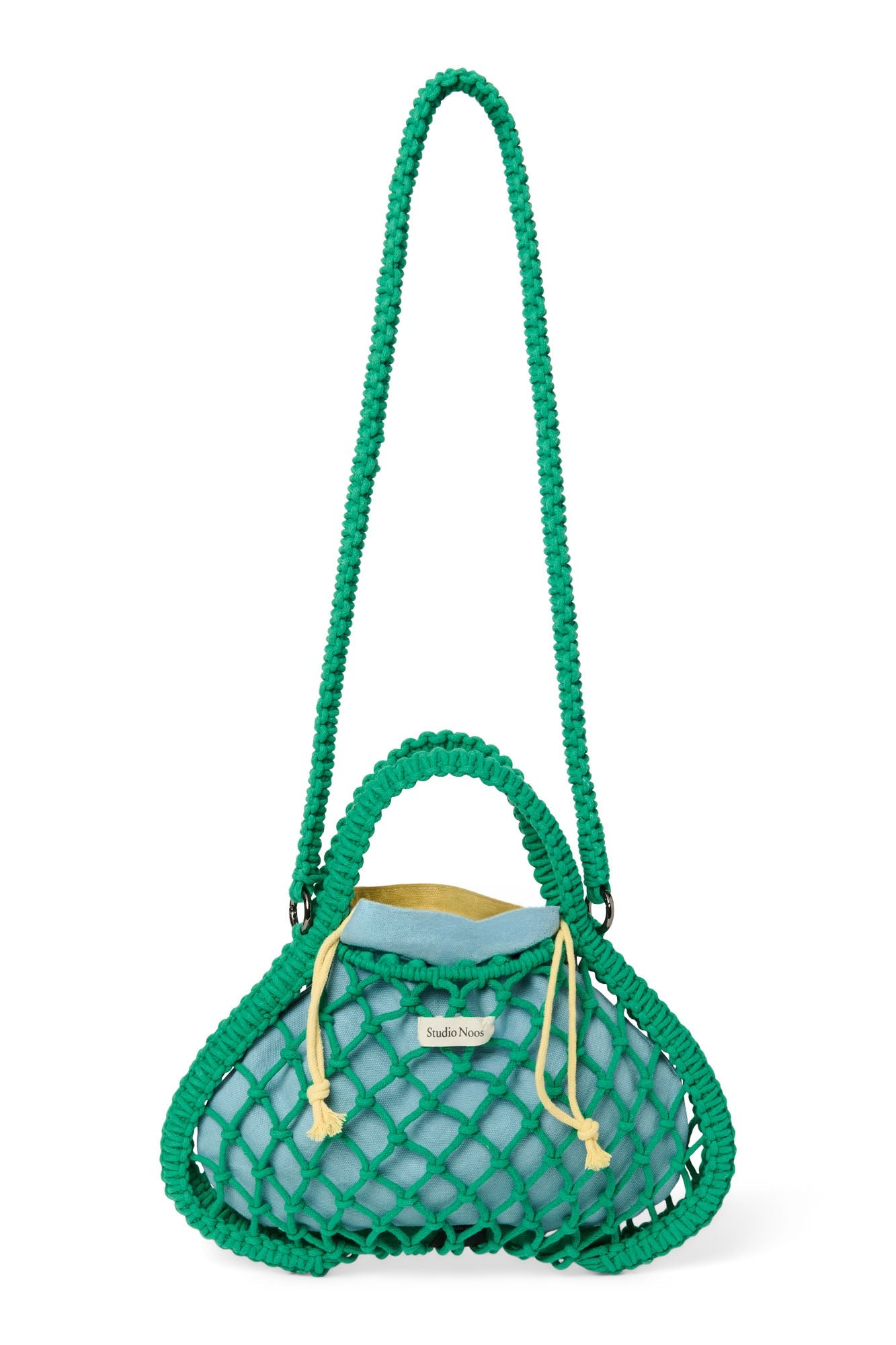 Blue-Yellow Reversible Insert | Green Macramé Mini Handbag with