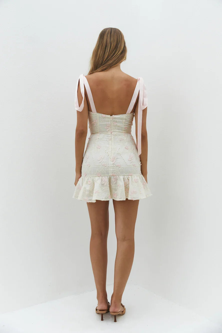 Blossom Embellish Mini Dress Cream
