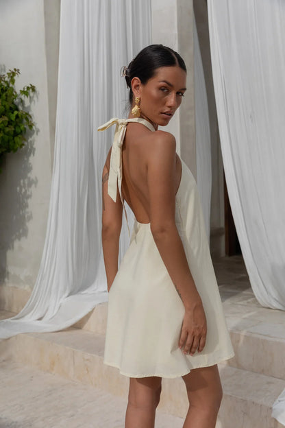 Coconut Sips Neckholder-Minikleid Gelb