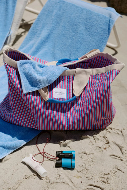 Poplin Striped Beach Bag | Raspberry