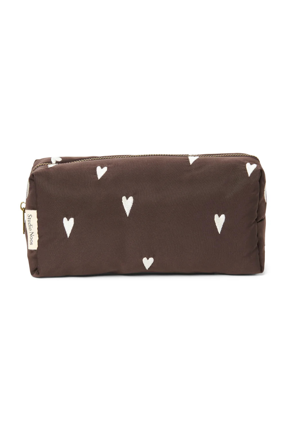 Brown Hearts Puffy Pouch