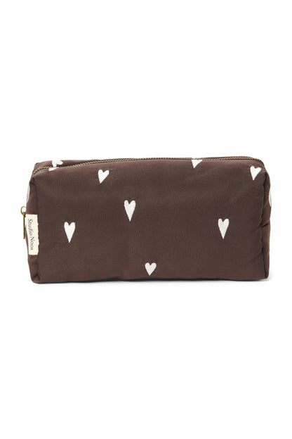 Brown Hearts Puffy Pouch