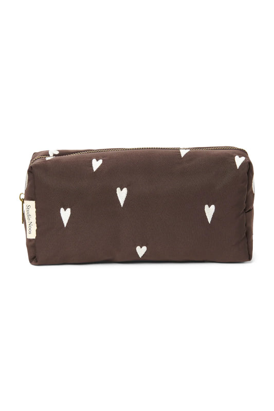 Brown Hearts Puffy Pouch