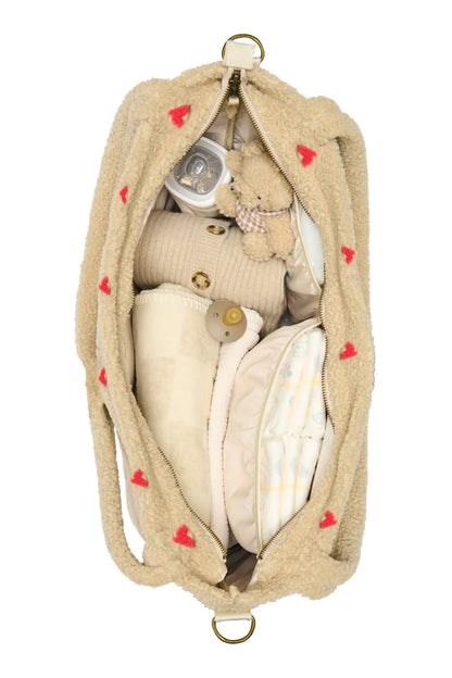 Ecru Hearts Teddy Diaper Bag