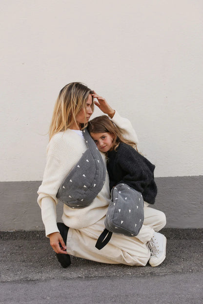 Grey Hearts Denim Mini Backpack
