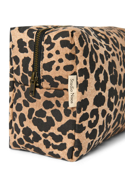Brown Leopard Cotton Toiletry Bag