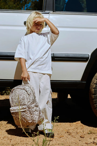 Beige Leopard Puffy Midi Backpack