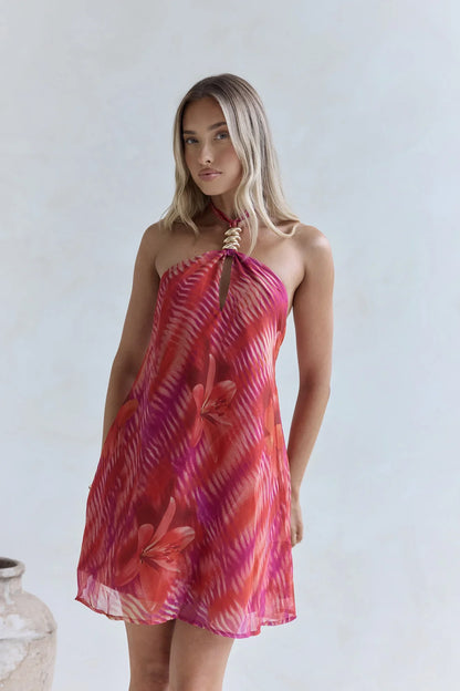 Sundown Palms Neckholder-Minikleid Orange