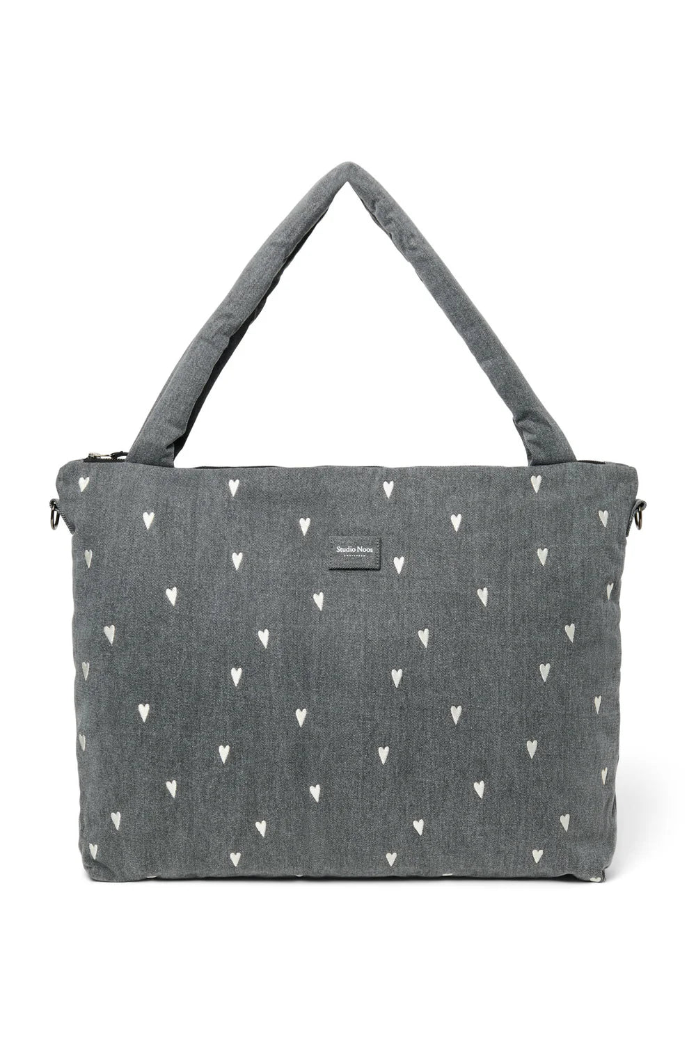 Grey Hearts Denim Diaper Bag