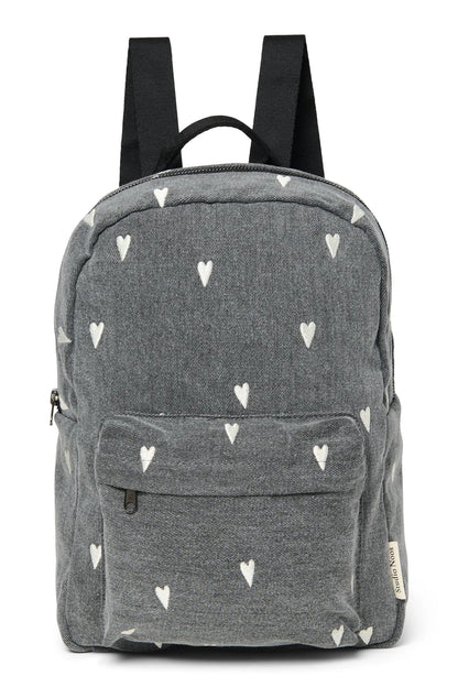 Grey Hearts Denim Midi Backpack