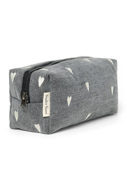 Grey Hearts Denim Pouch