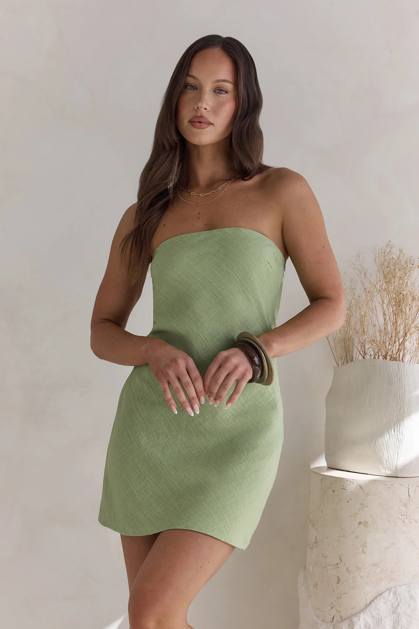 High Spirits Leinen Minikleid Salbei