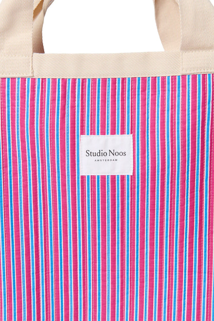 Poplin Striped Beach Bag | Raspberry