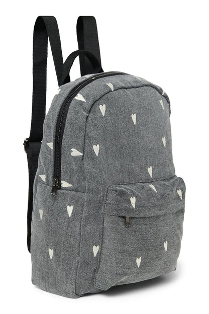 Grey Hearts Denim Midi Backpack