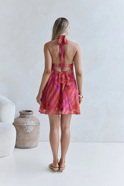 Sundown Palms Neckholder-Minikleid Orange