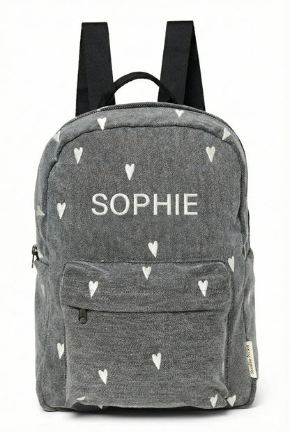 Grey Hearts Denim Midi Backpack