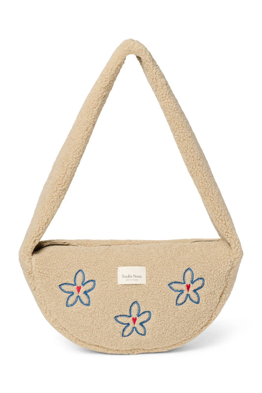 Ecru Blumen-Herz-Teddy-Mini-Umhängetasche