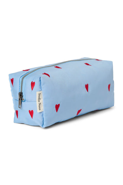 Light Blue Hearts Puffy Pouch