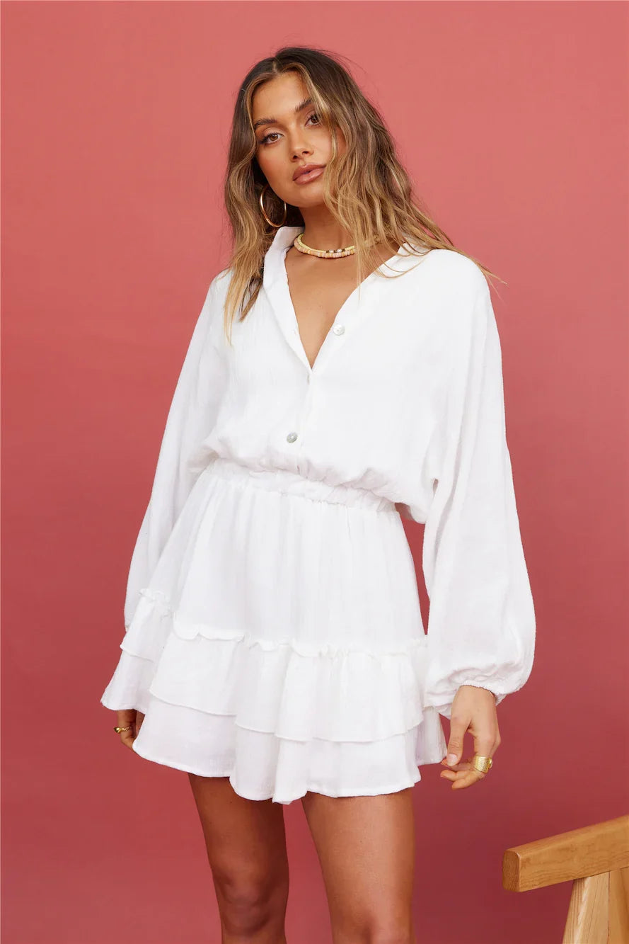 Peach Sunsets Kleid Weiß
