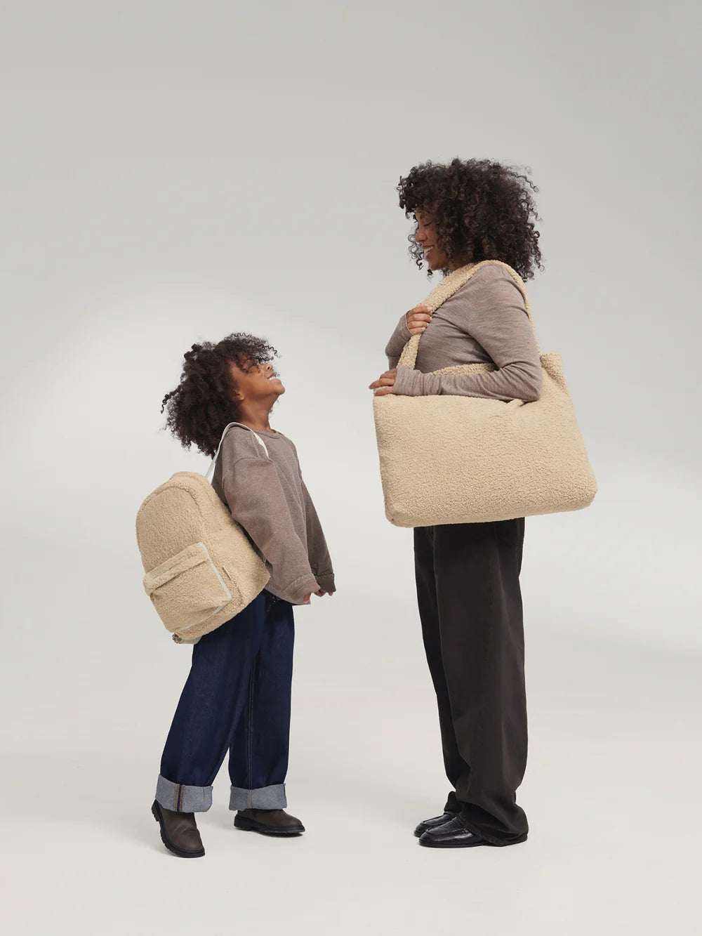 Ecru Teddy Midi Backpack Front Pocket