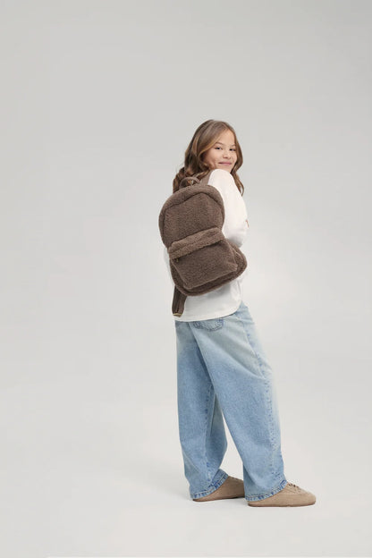 Brown Teddy Midi Backpack Front Pocket