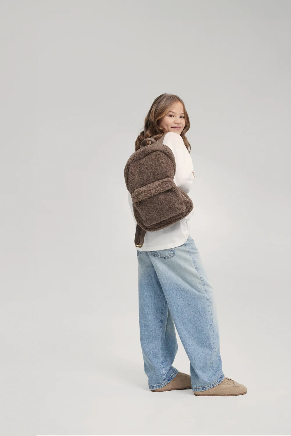 Ecru Teddy Midi Backpack Front Pocket