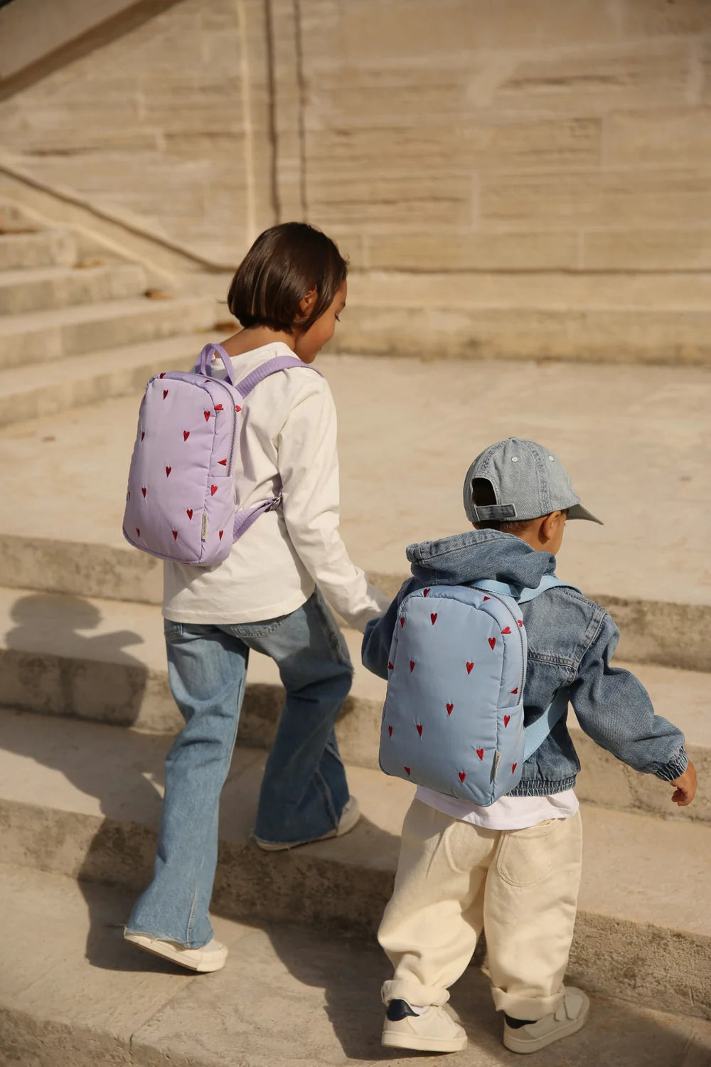 Light Blue Hearts Puffy Mini Backpack
