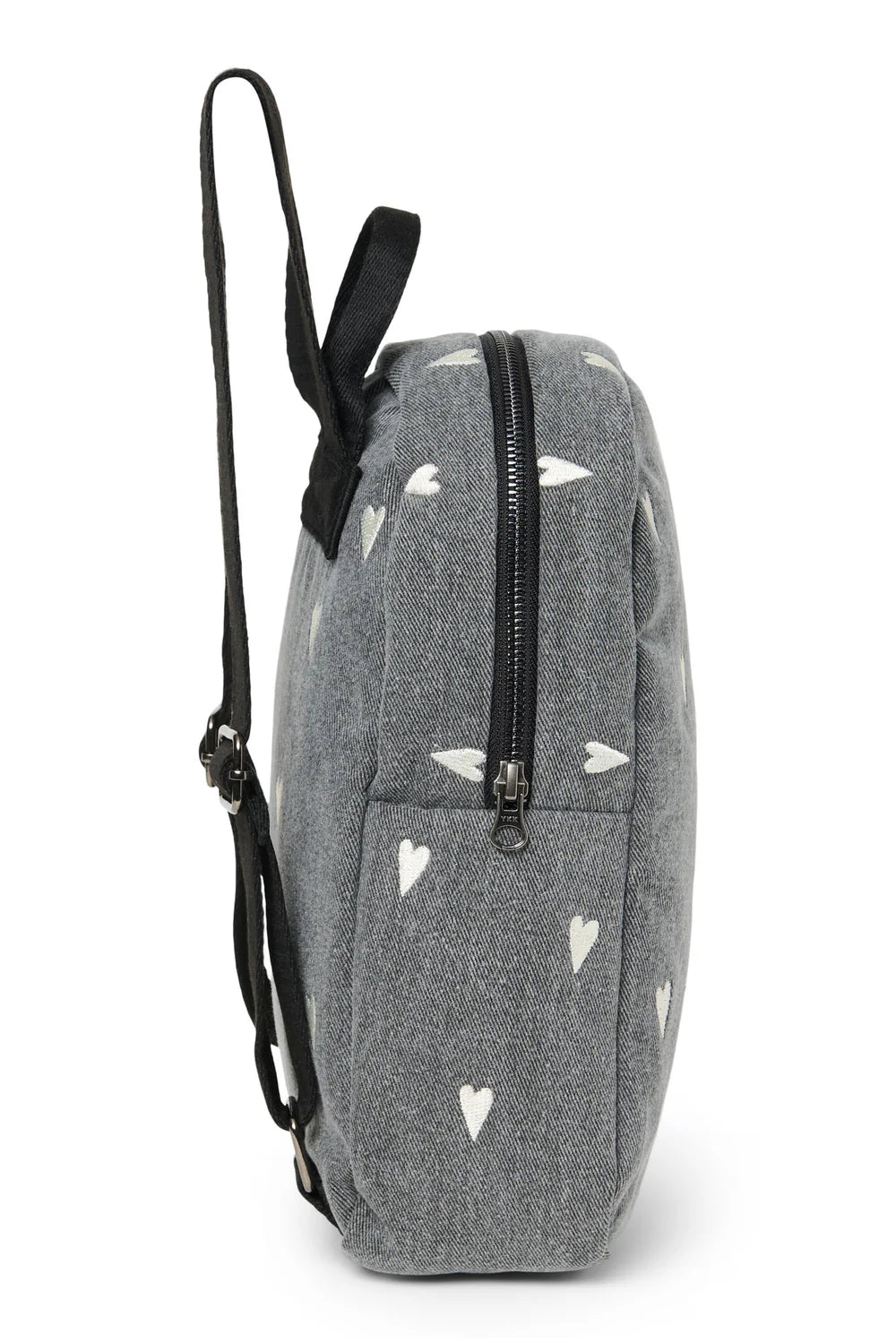 Grey Hearts Denim Mini Backpack