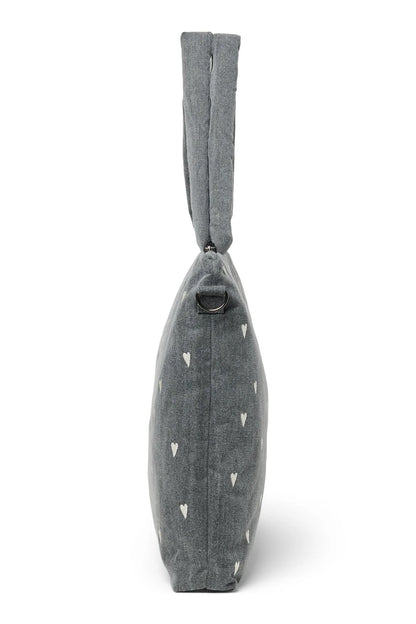 Grey Hearts Denim Diaper Bag