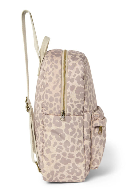 Beige Leopard Puffy Midi Backpack