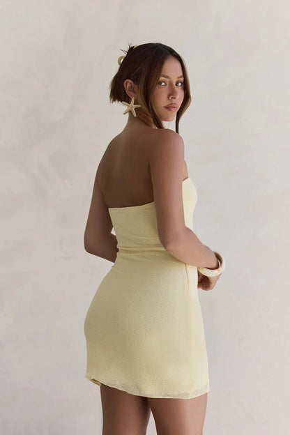Trägerloses Mini-Kleid „Catching Sunrays“ Gelb