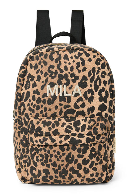 Brown Leopard Cotton Midi Backpack
