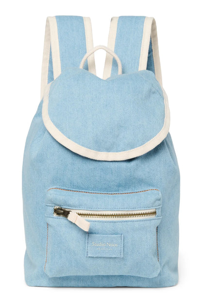 Blue Denim Solid Midi Backpack Drawstring