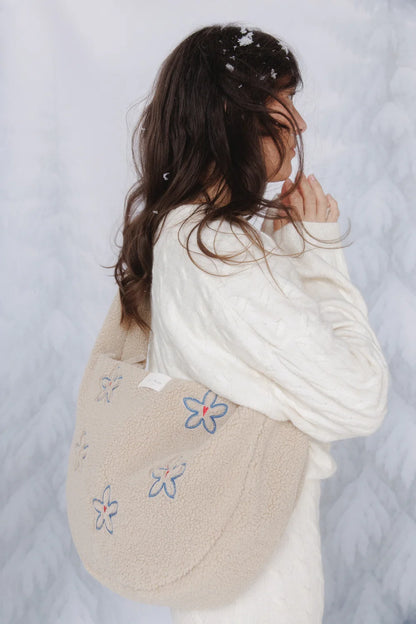 Ecru Flower Heart Teddy Cross Body Bag