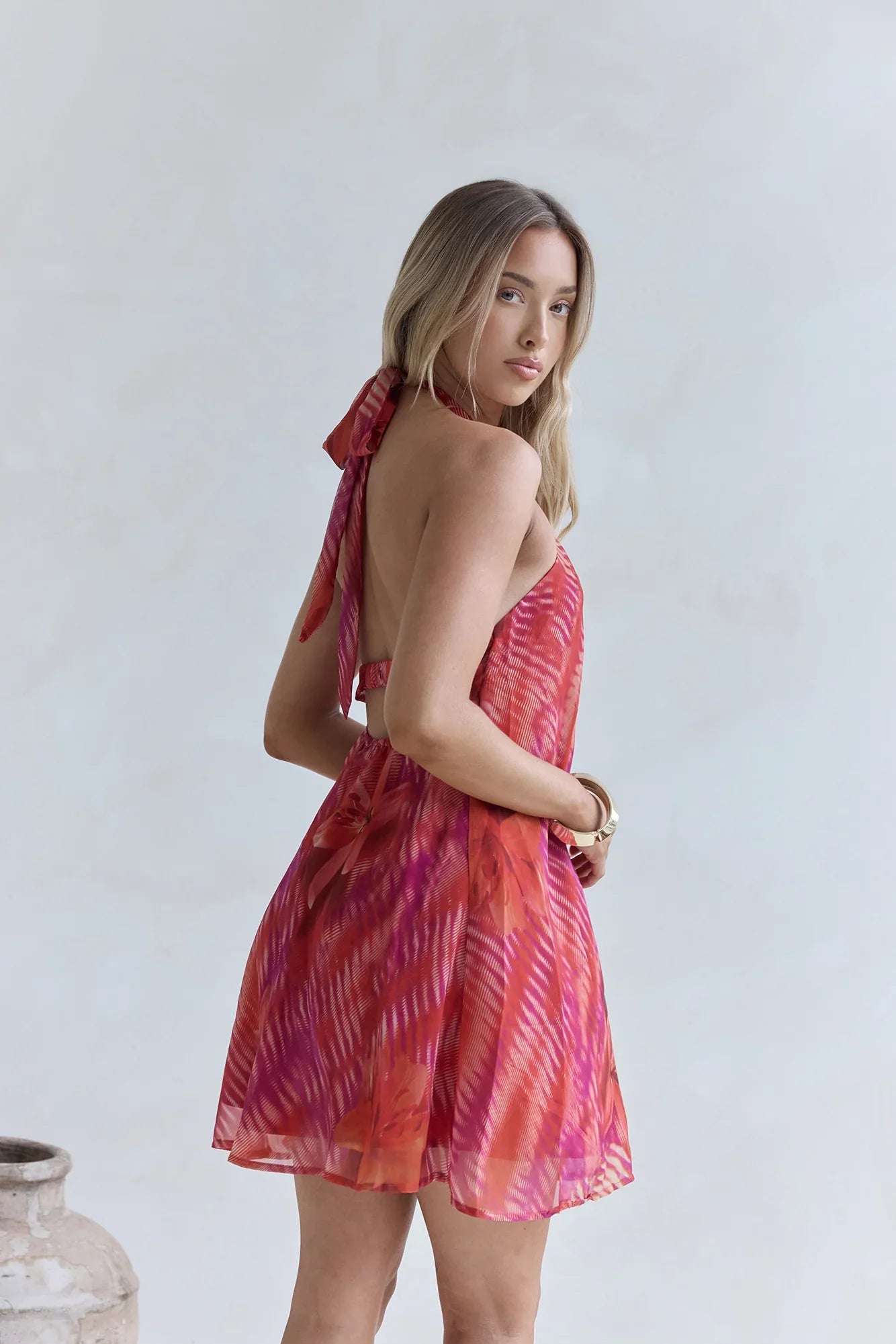 Sundown Palms Neckholder-Minikleid Orange