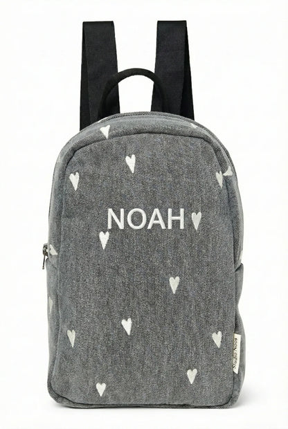 Grey Hearts Denim Mini Backpack