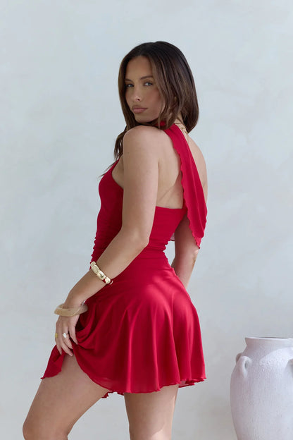 Versprechen an dich One-Shoulder-Mini-Mesh-Kleid Rot
