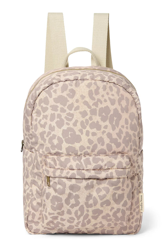 Beige Leopard Midi-Rucksack mit Puffereffekt