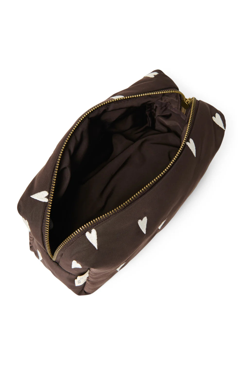 Brown Hearts Puffy Pouch