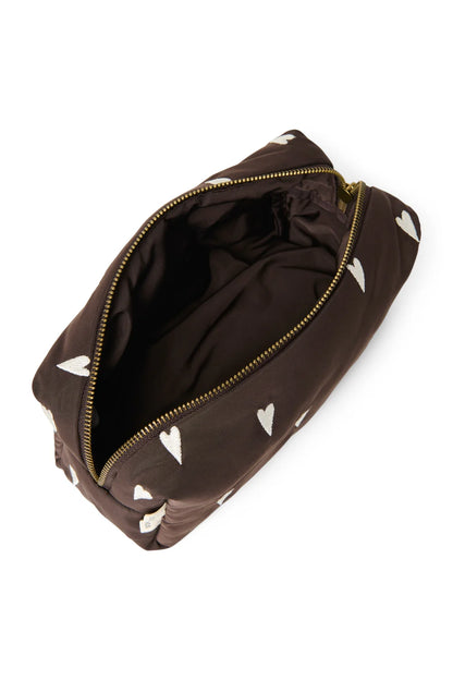 Brown Hearts Puffy Pouch