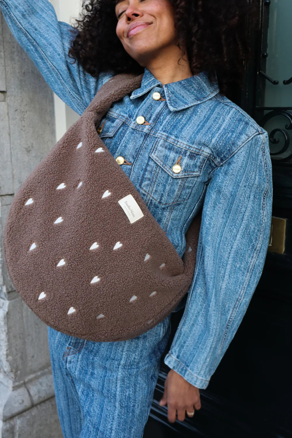 Brown Hearts Teddy Cross Body Bag
