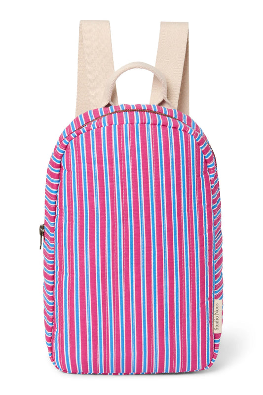 Popeline-Mini-Rucksack gestreift | Himbeer
