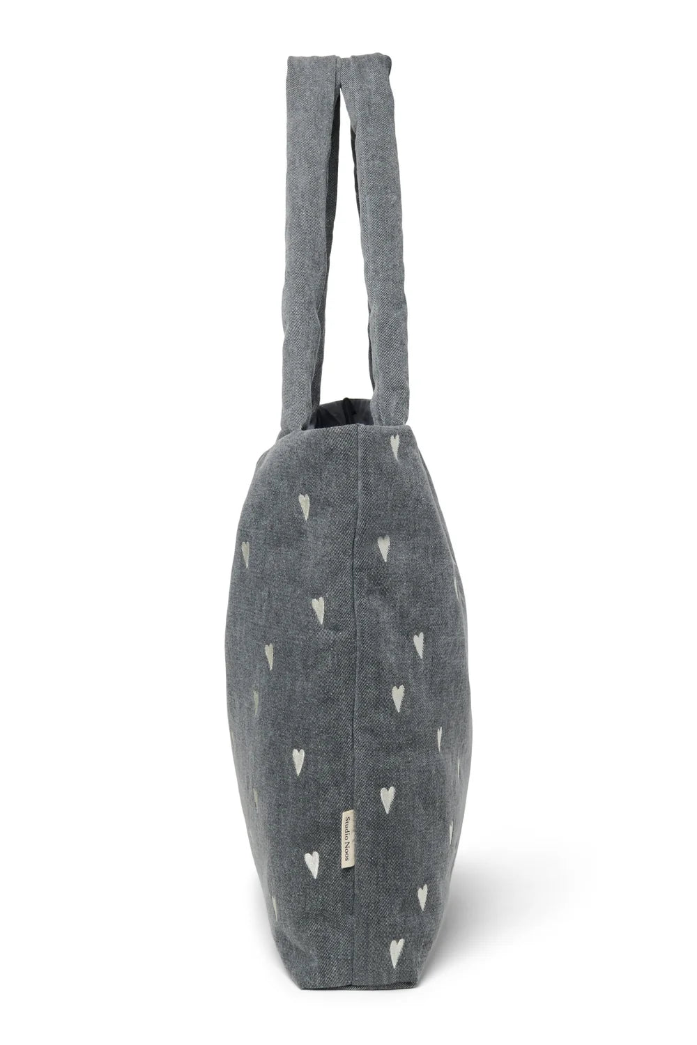 Grey Hearts Denim Mom Bag