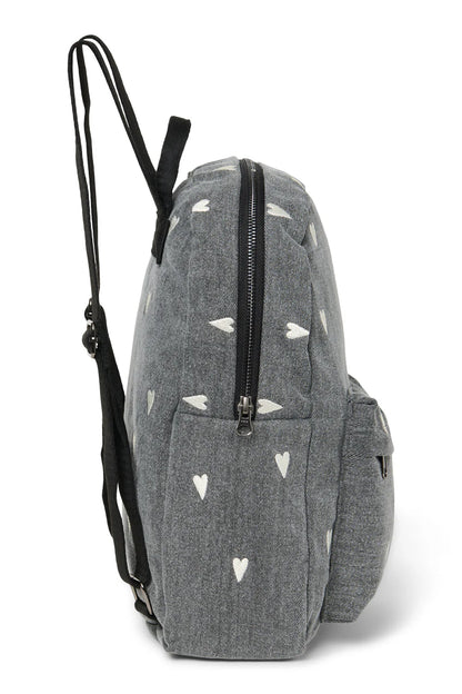 Grey Hearts Denim Midi Backpack