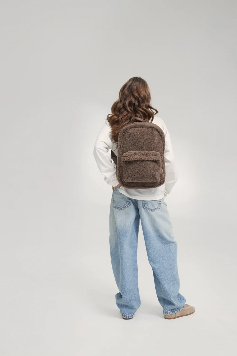 Ecru Teddy Midi Backpack Front Pocket