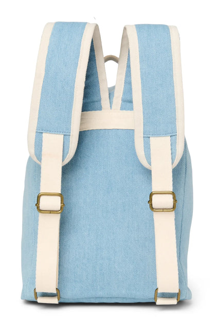 Blue Denim Solid Midi Backpack Drawstring