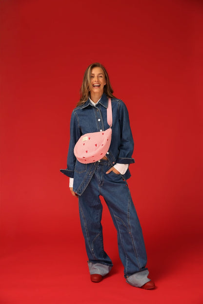 Teddy Adult Fanny Pack | Light Pink Hearts