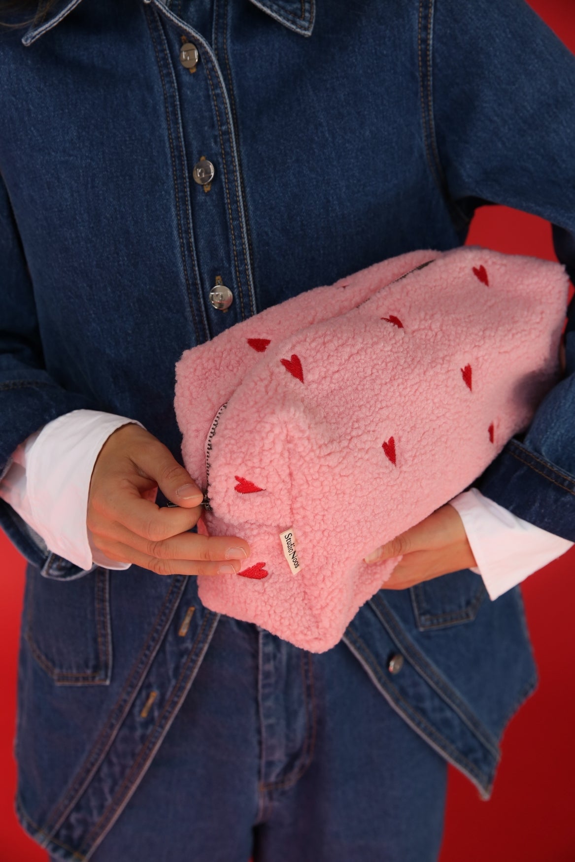Teddy Toiletry Bag | Light Pink Hearts
