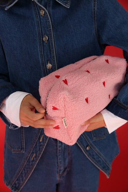 Teddy Toiletry Bag | Light Pink Hearts